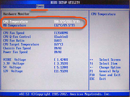 Температура процессора в биосе