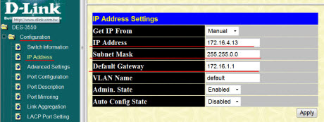 Веб-интрфейс D-Link DES-3550