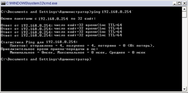 Выполнение команды ping